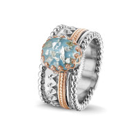 Zilveren ring, grote ovale open ruimte, accenten “Royals”
